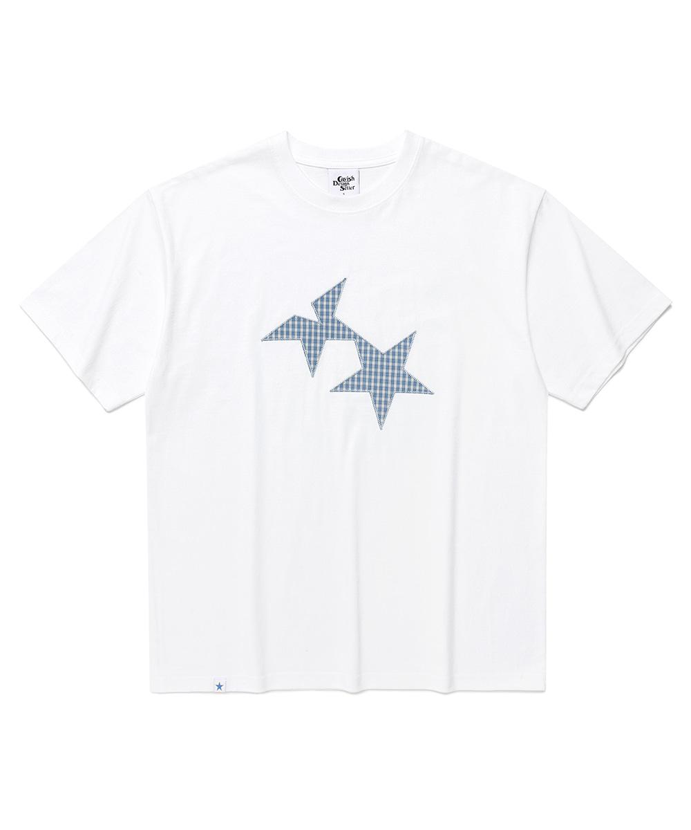 TWIN STAR CHECK APPLIQUE SS TEE[WHITE]