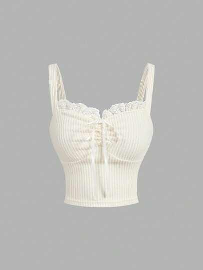 SHEIN MOD 베이지 레이스 트림 캐미솔 탱크 탑 여성용, 크루즈 여성 의상, 할로윈 옷, 가을 여성, 섹시한 탑, 가을 탑, 크루즈 여성 의상