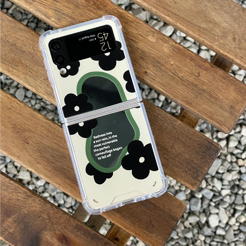 [🚛직진배송] 미러 거울 케이스 블랙 플라워 갤럭시 겔럭시 Z플립3 Z플립4 Z플립5 지플립3 지플립4 지플립5 제트플립3 제트플립4 제트플립5 폰케이스 플립3 플립4 플립5