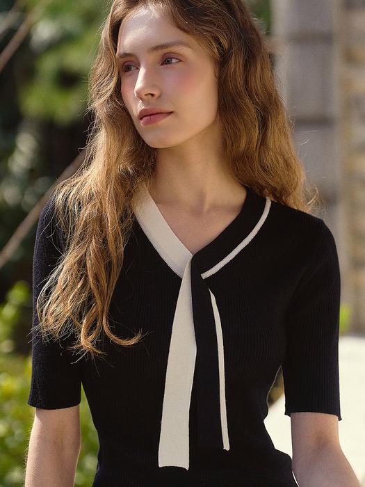 [NEW COLOR][5차리오더] CLASSIC TWO-TONE V-NECK SLIM KNIT (3COLOR)