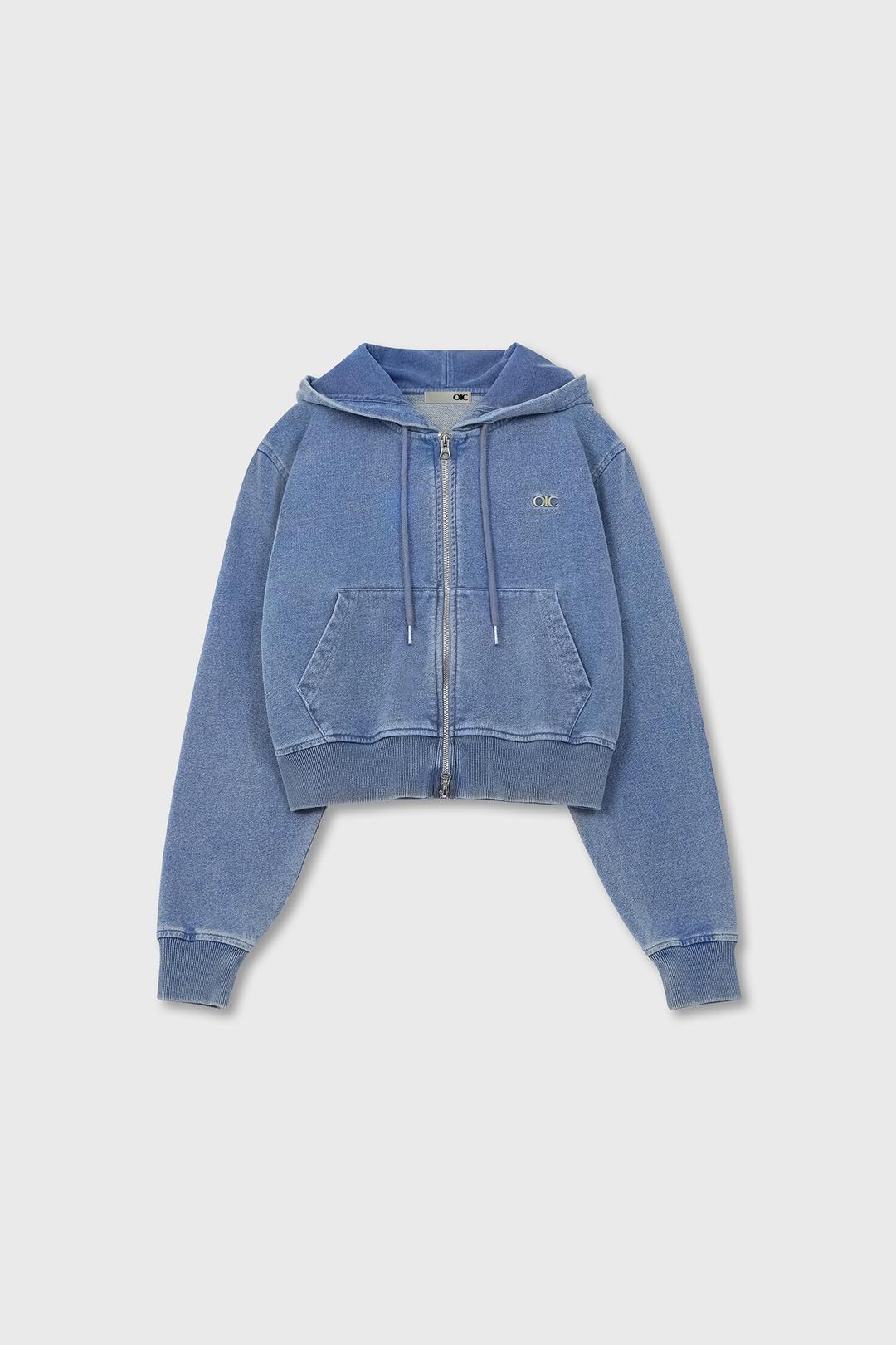 빈티지 데님스웻 크롭 후드집업 [DENIM LIGHT BLUE] - 오아이오아이컬렉션