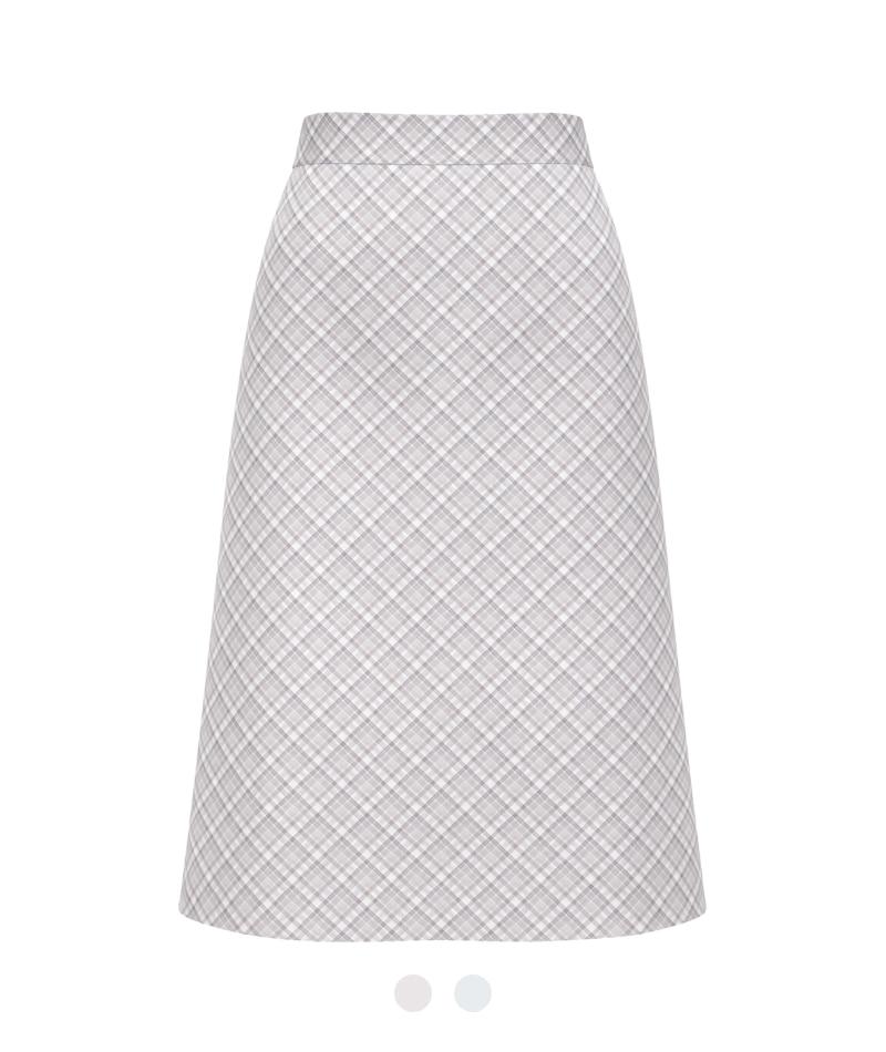 모노 체크 A라인 미디 스커트