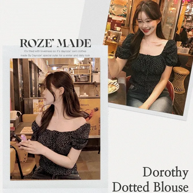 [1만장돌파🔥주문폭주✨][MADE, S/M] 도로시 도트 반팔 블라우스 투웨이/오프숄더/스퀘어넥/리본/셔링/퍼프