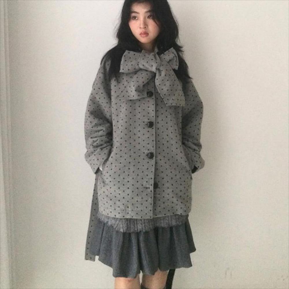 SicAstra polka dot scarf wool wide belt coat
