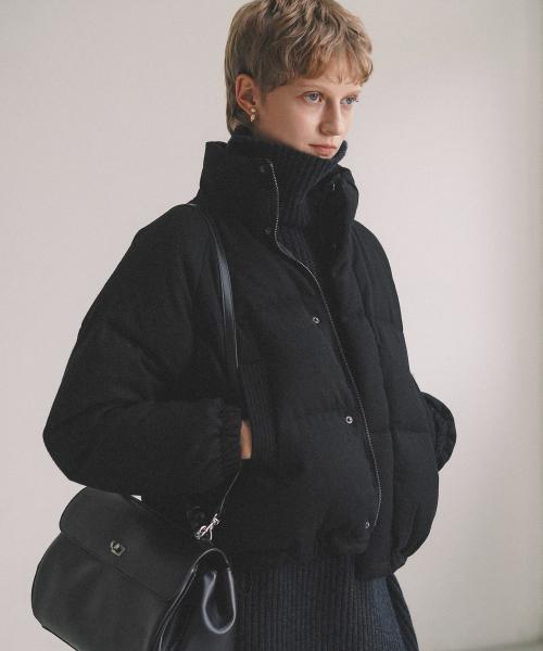 SIOT4010 모직 덕다운 크롭 패딩_Black