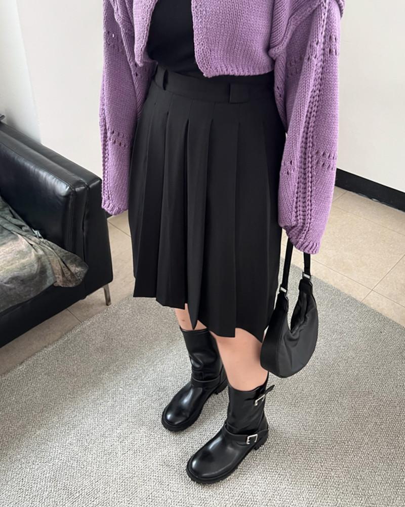 플리츠 미디 스커트 ( 그레이 블랙 브라운 ) 셋업 가능 안감