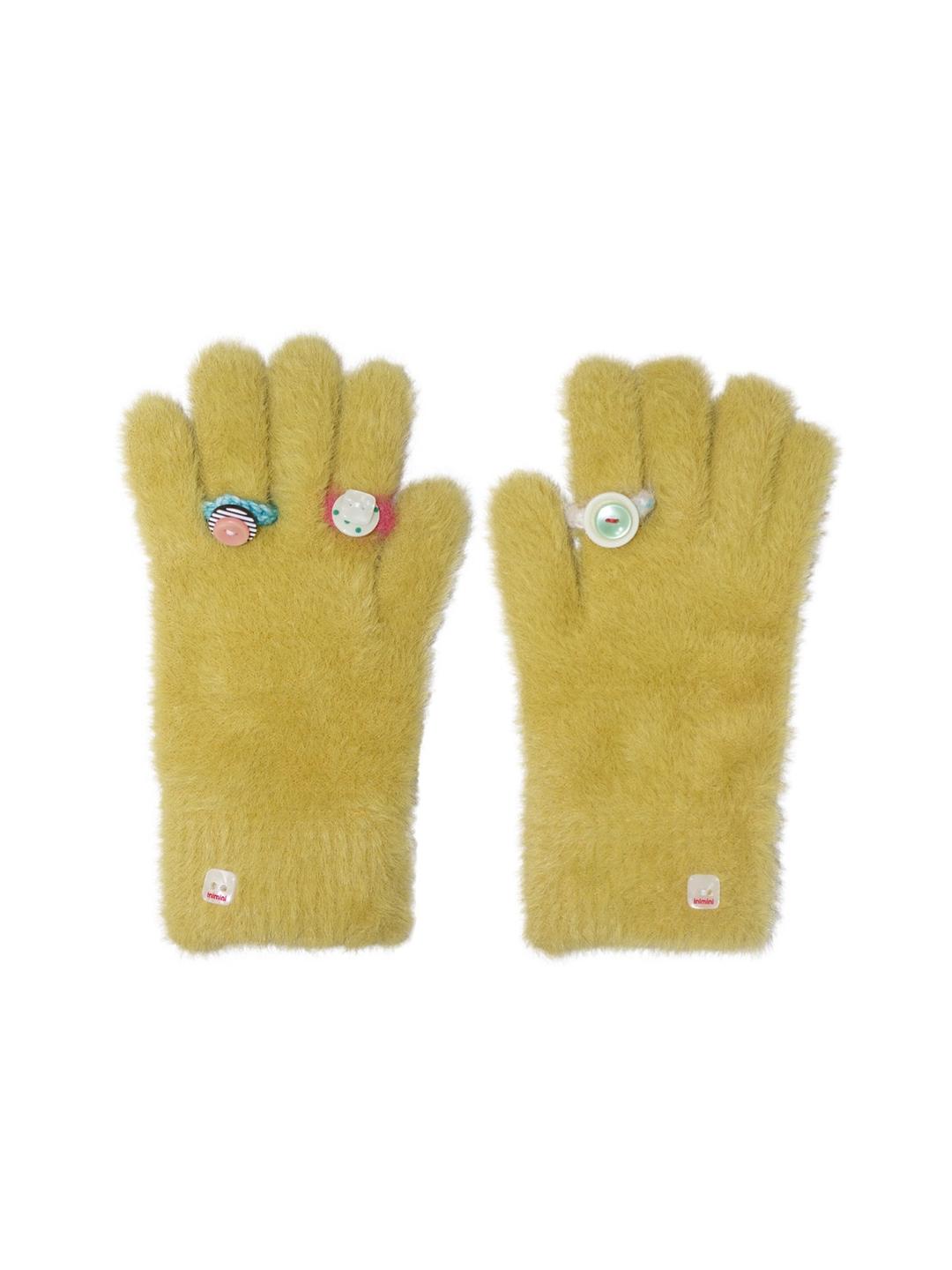 Knit button rings gloves (mustard)