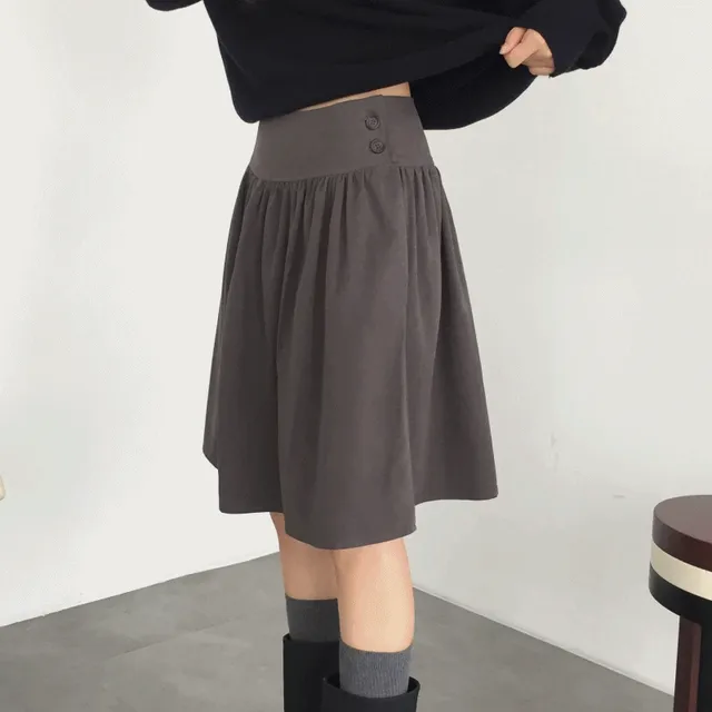 포키 플레어 버튼 미디 스커트(2colors)