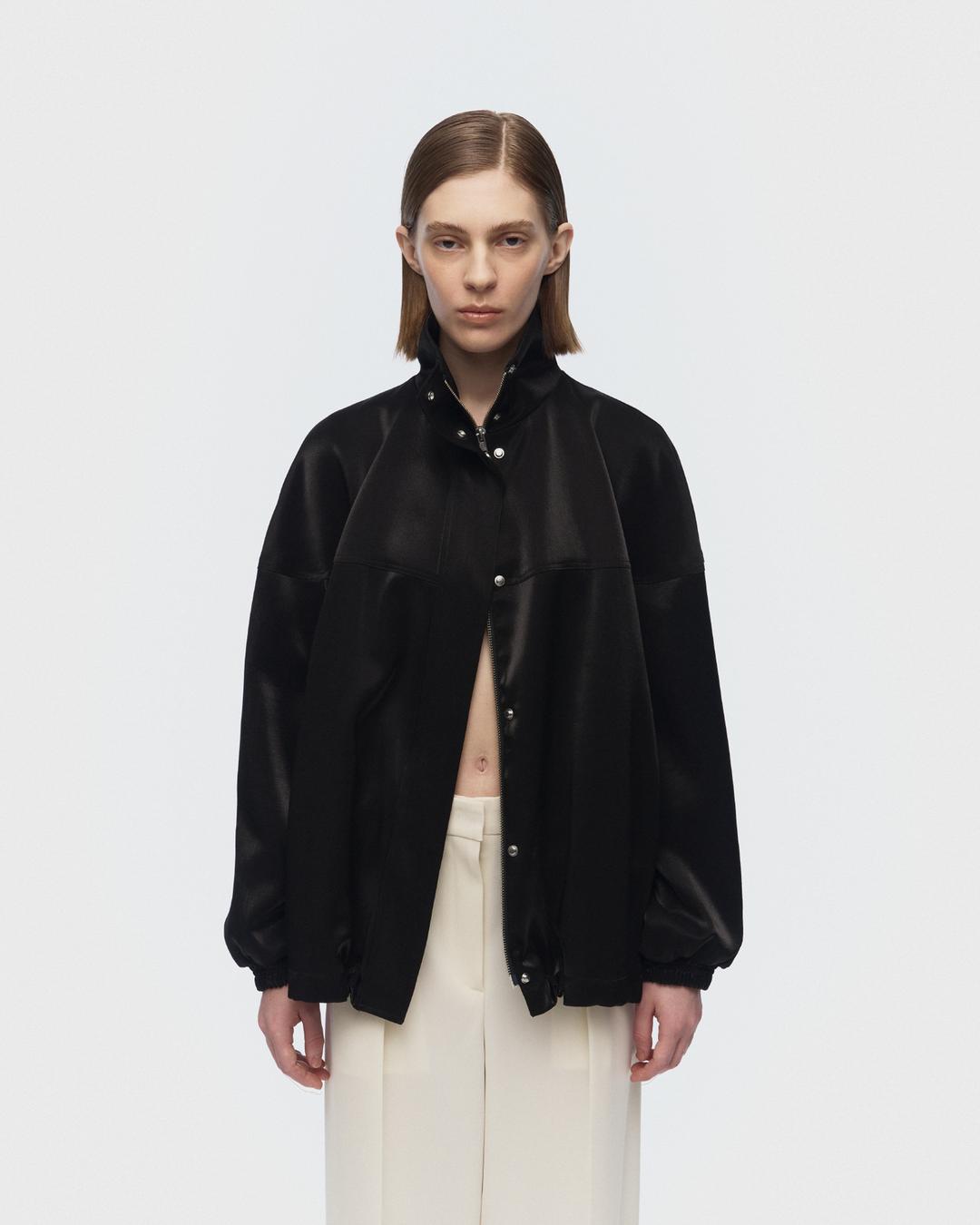 [2nd reorder] ELBA oversized satin bomber Black