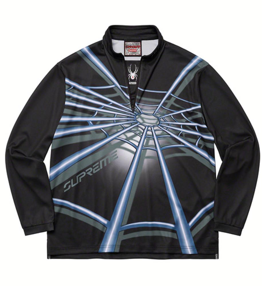 정품 슈프림 한정판 스파이더 웹 하프 짚 풀오버 블랙