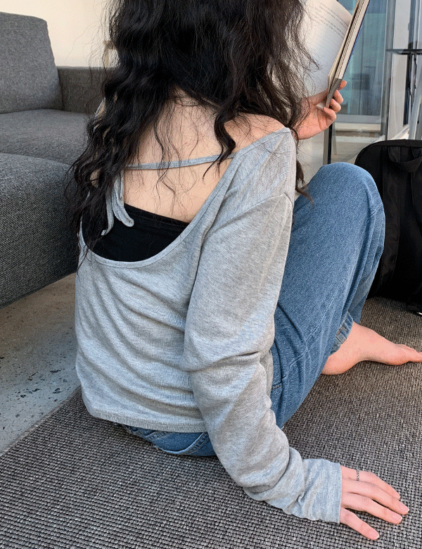 ribbon u-neck tee (3colors)