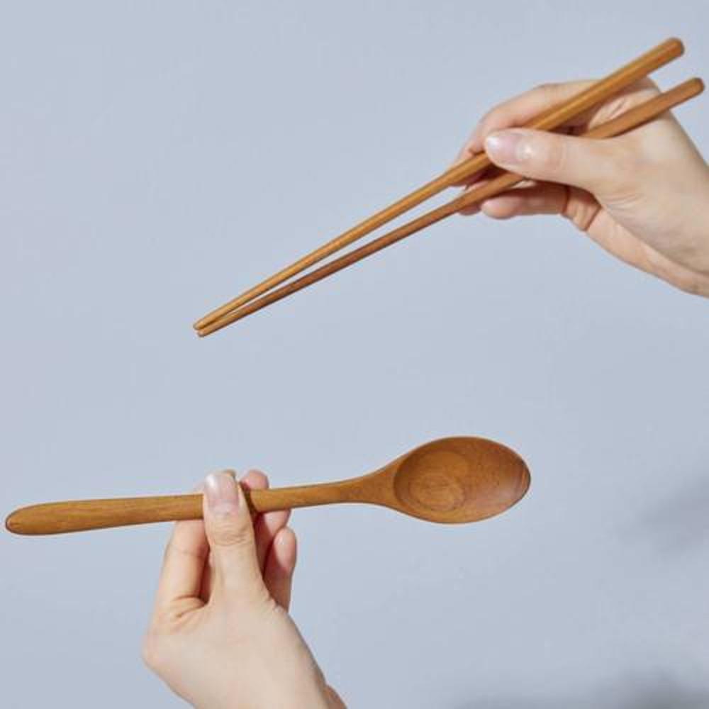 나무수저세트 티크 요거트스푼 숟가락 젓가락 고급 어린이 유아용 가정용