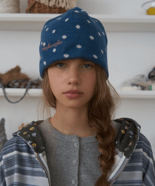 Dot Jacquard Beanie, Deep Blue