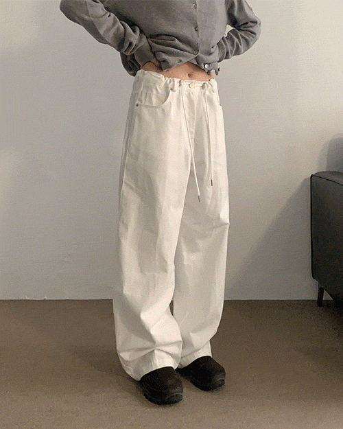 텐즈 스트링 와이드 코튼 팬츠 (2color)