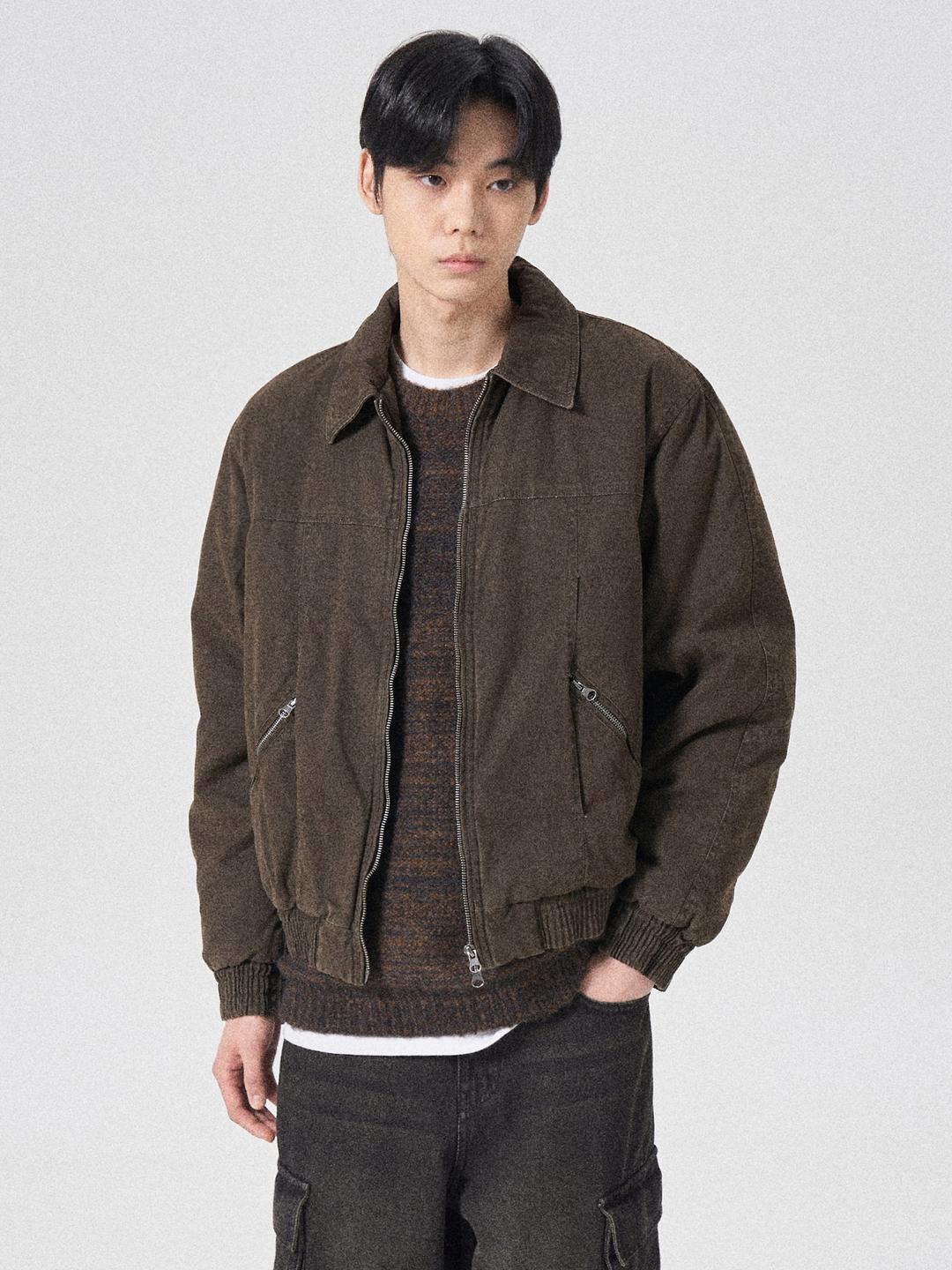 피그먼트 카라 패딩 점퍼 - 카키