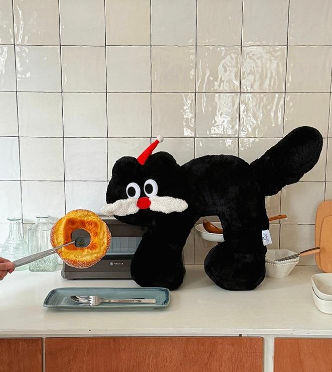 빨간 산타모자 크리스마스 블랙캣 쿠션 베개