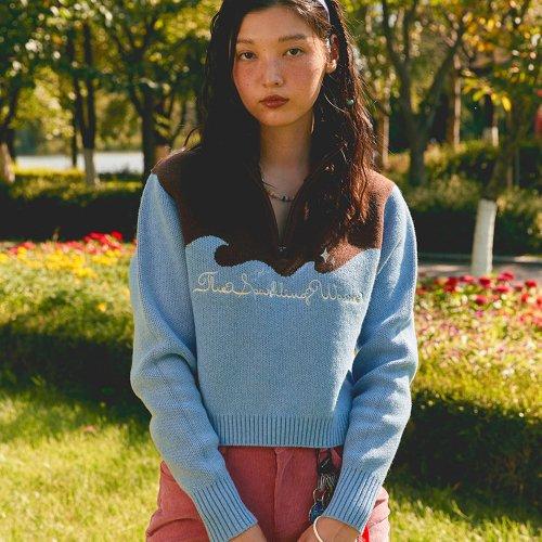 T.S.W Half zip-up Knit Pullover Sky Blue
