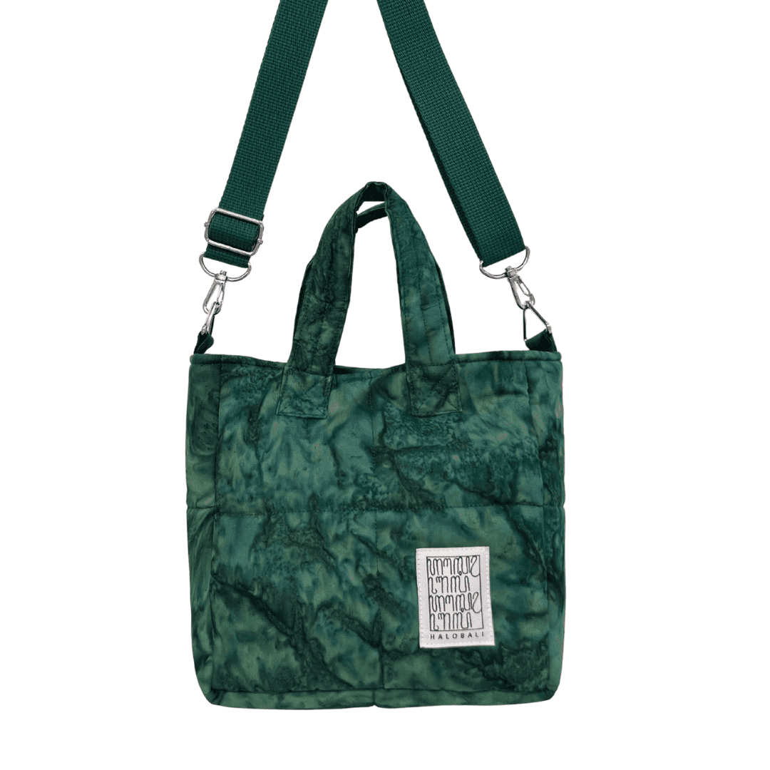 Deep Green Marble Mini Puffer Bag