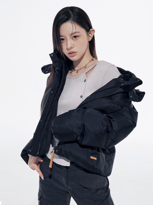 W 후드 다운 푸퍼 블랙