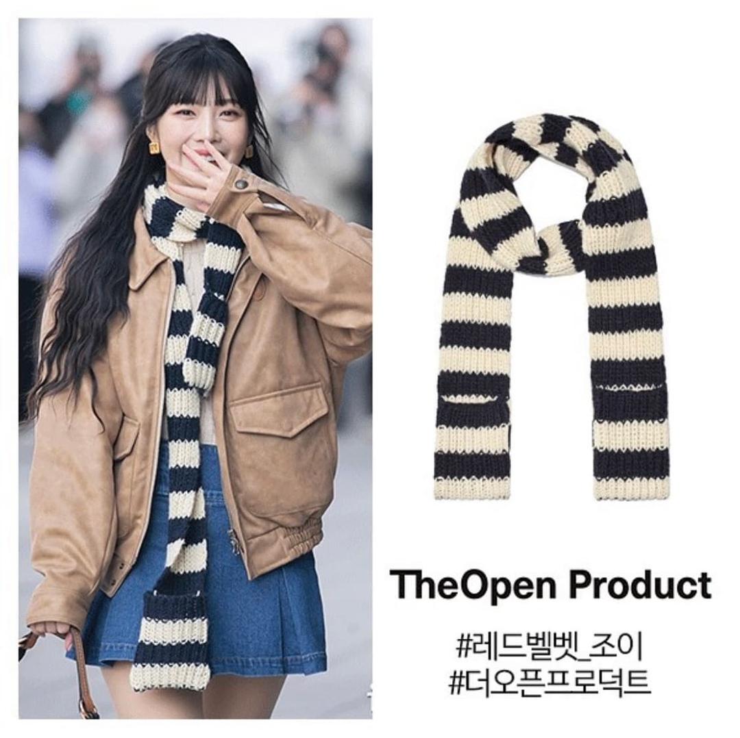 택O) 더오픈프로덕트 스트라이프 포켓 머플러 블랙 아이보리 | 후루츠패밀리