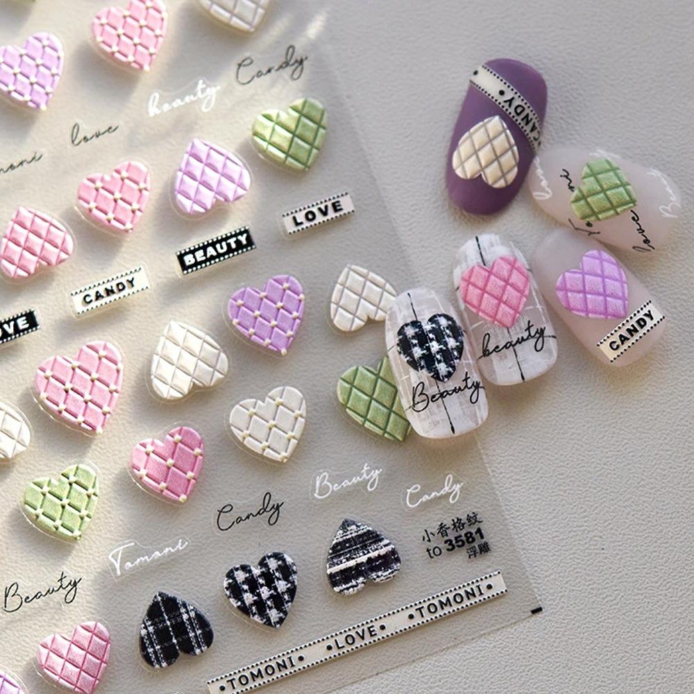 3D엠보 네일스티커-203 하트 체크