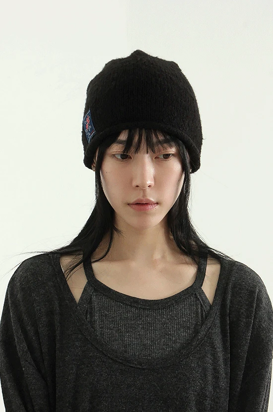 flower tag back shirring knit hat