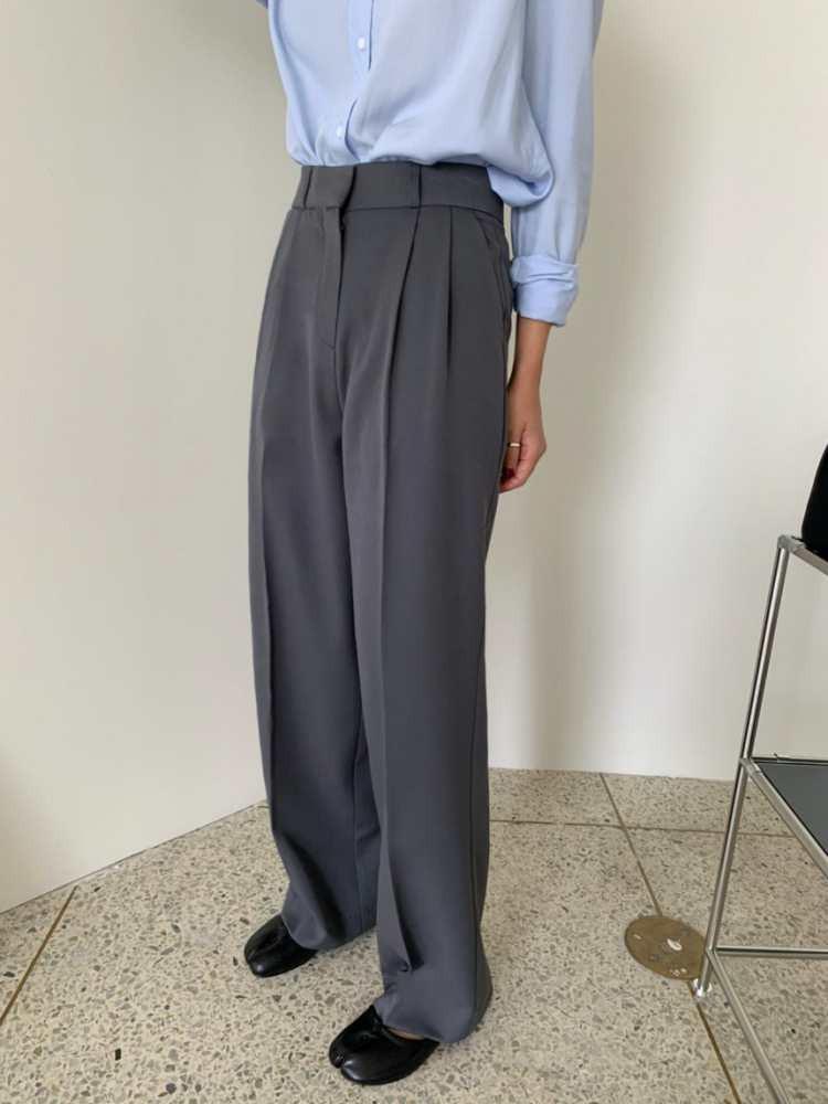 어반 봄 여자 핀턱 롱 와이드 슬랙스 (아이보리 핑크 차콜 네이비)