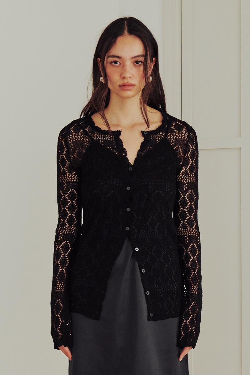 Diamond Sheer Knit Cardigan (BLACK)