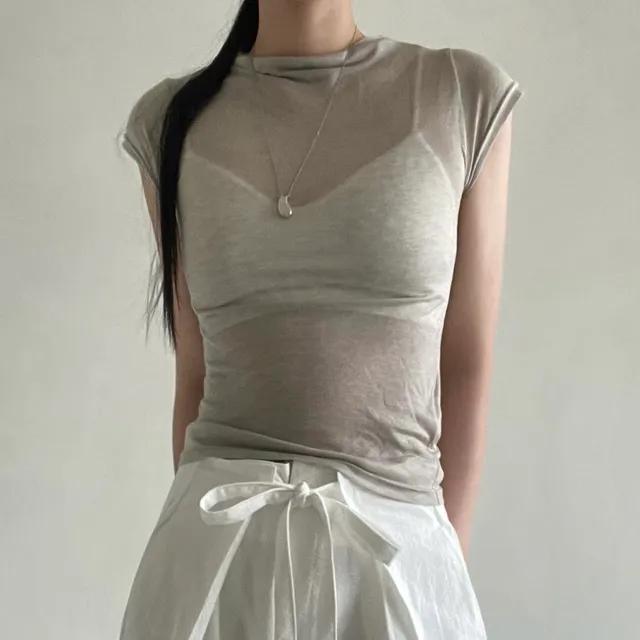 발롱 시스루 캡소매 티셔츠