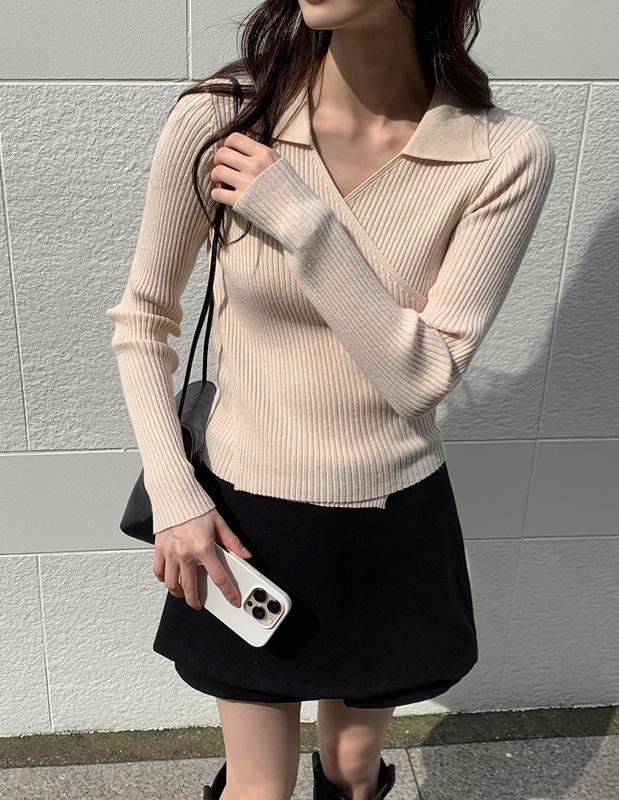 [made/카라추가/2만장돌파] 오늘출발(일부) #MADE [tnt0434] 소냐 골지 랩 니트(반팔/긴팔/카라Ver.)(언발니트,브이넥니트,랩니트,카라니트,간절기니트,슬림핏)