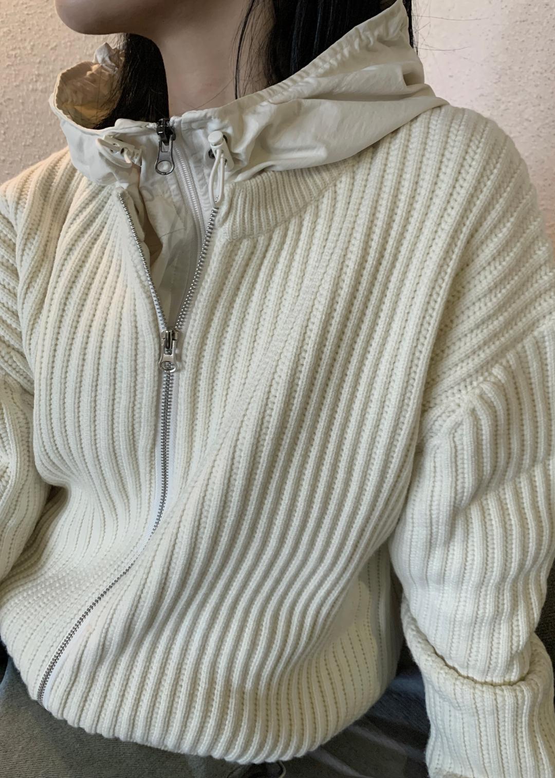 HEAVY KNIT ZIP-UP_ANORAK HOODIE SET (UNISEX)
