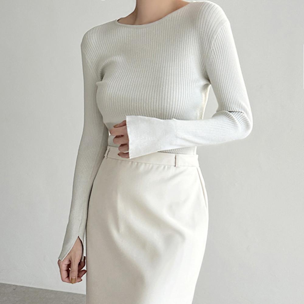 트임 슬림 골지 니트