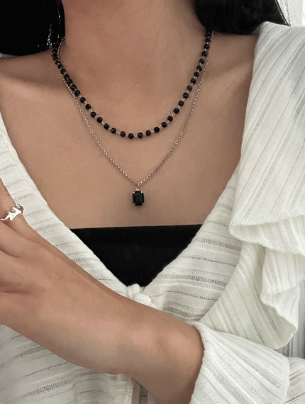 [무배] 달리 블랙스퀘어 레이어드 목걸이