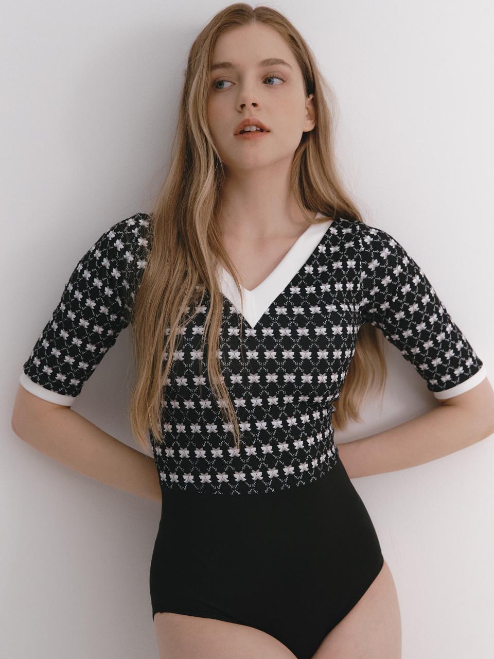 리피티드 리본 시그니처 모노키니 블랙