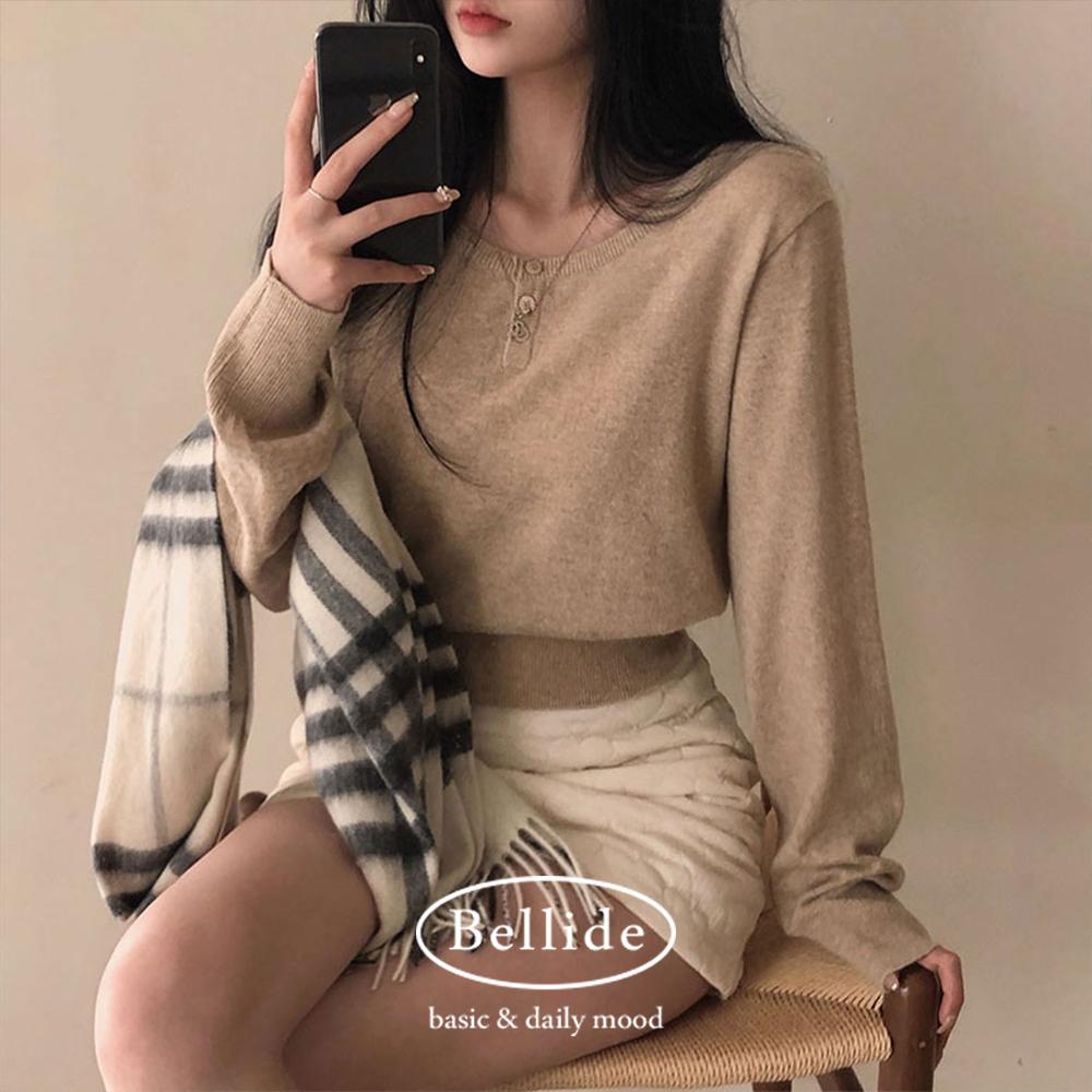 [벨리드made/여리핏]소프트 버튼 긴팔 니트