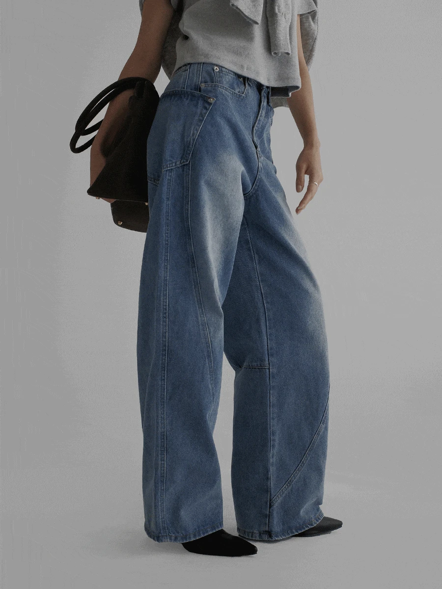 커브드절개라인데님팬츠