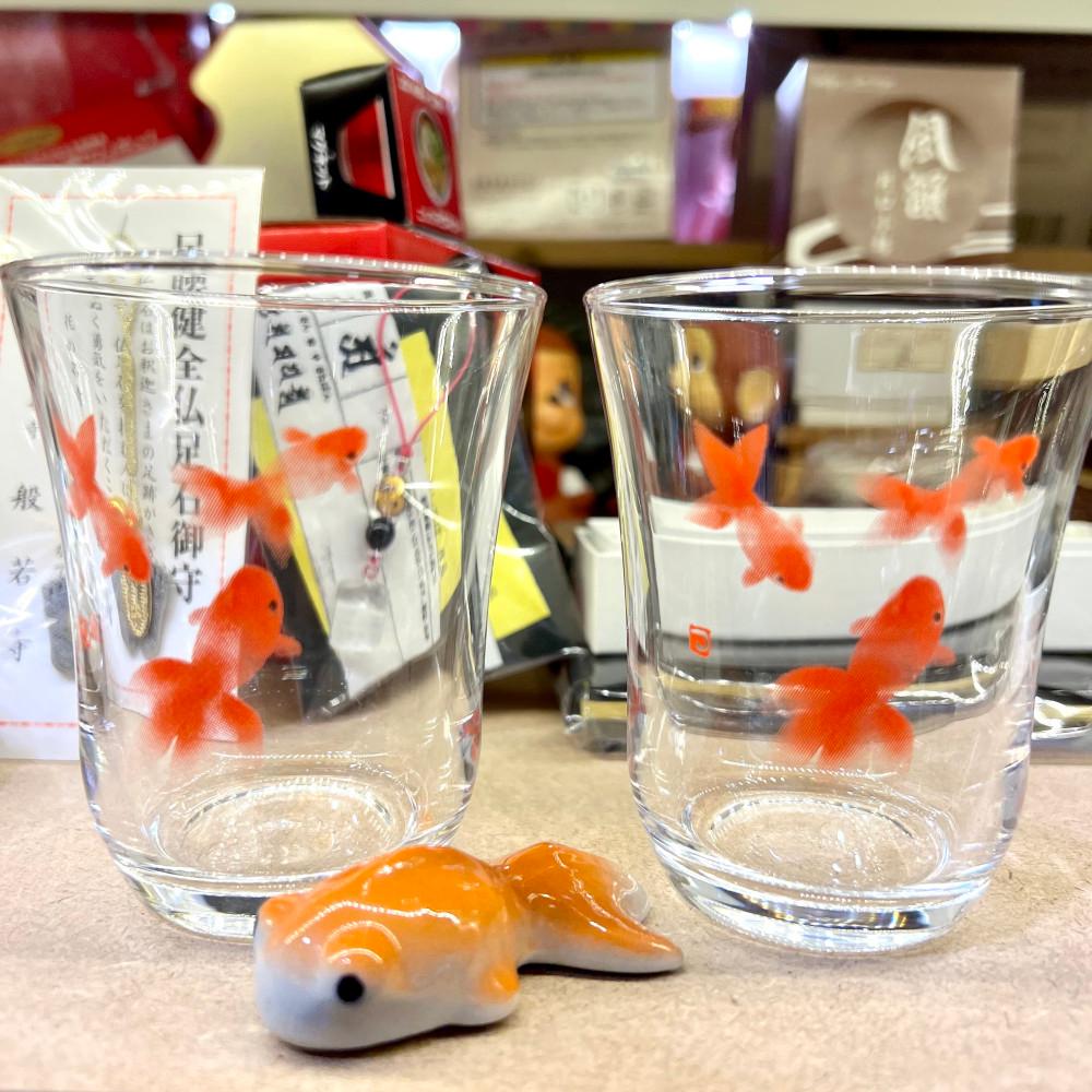카타오카 츠루타로 금붕어 디자인 페어 글라스 - 2p -