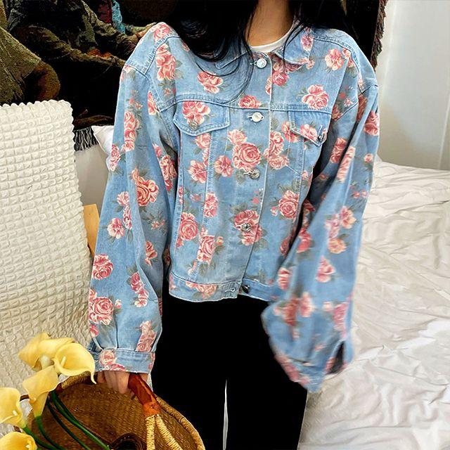 빈티지 플라워 데님자켓 청자켓