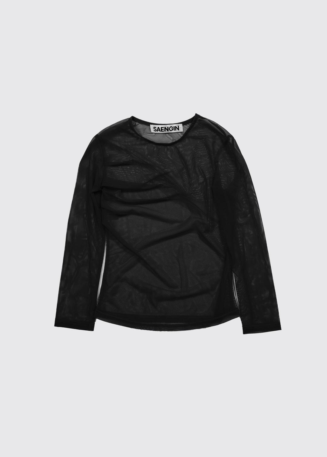 [7/4 출고] SHIRRING DETAIL ELBOW-LENGTH SLEEVE - BLACK (TULLE)