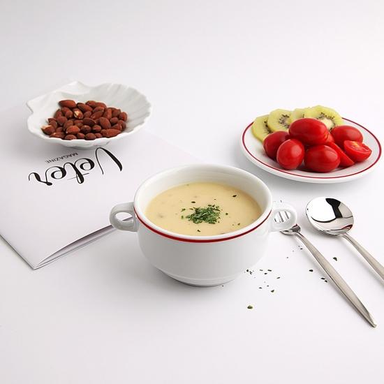 폴바살 이사바 양손스프볼 260ml 버건디 도자기식기 홈카페 디저트 아이스크림볼