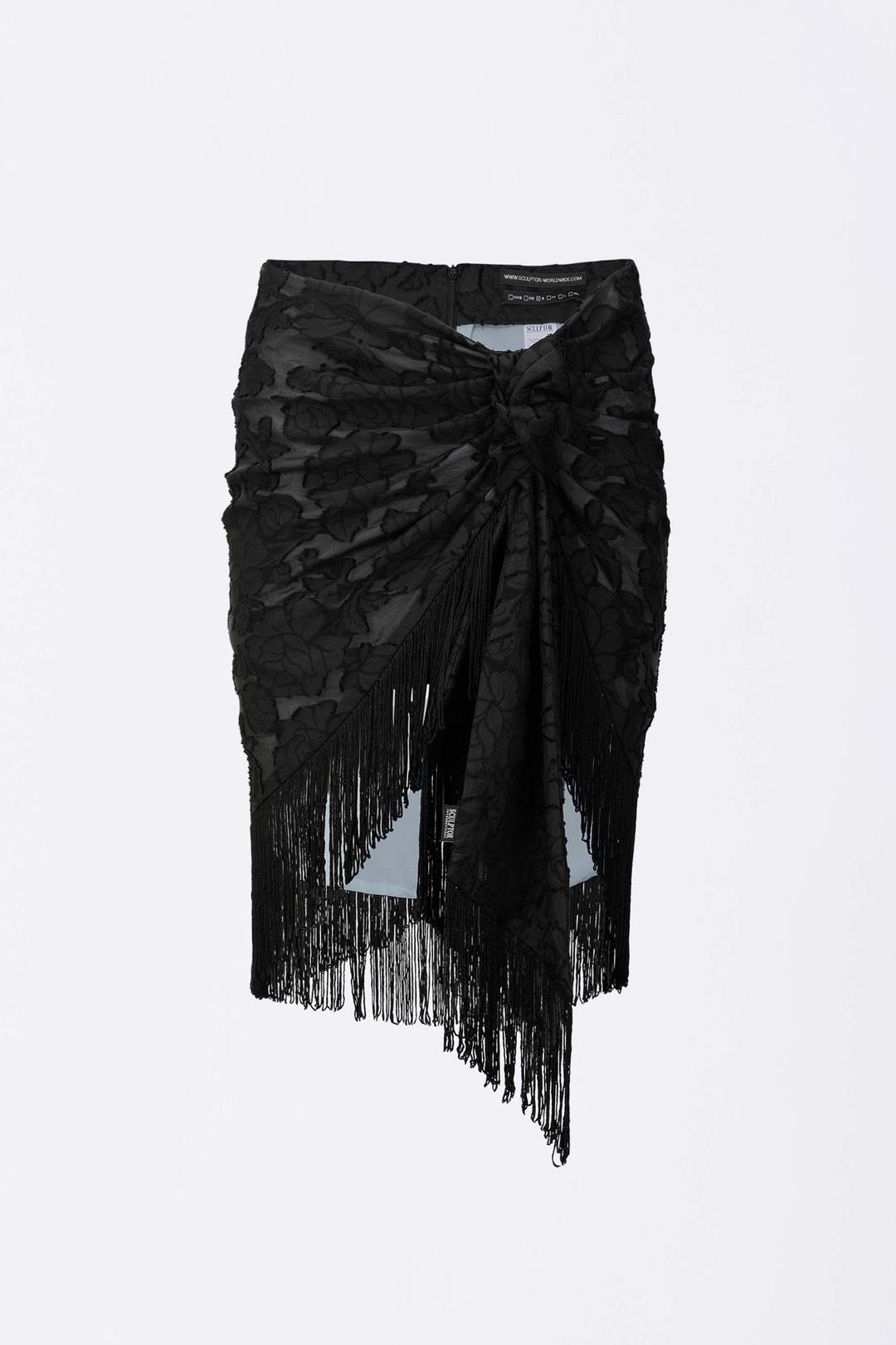 Fringe Tie Skirt Black/Ice Blue