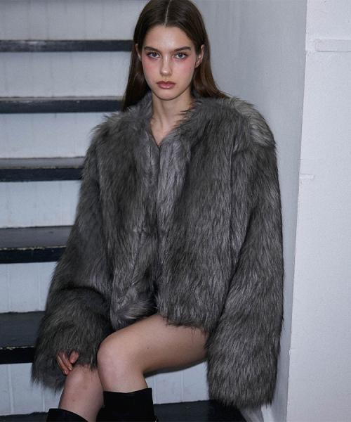 Overfit Mix Fur Jacket [Gray]