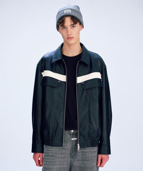 COLOR BLOCK LEATHER BLOUSON black