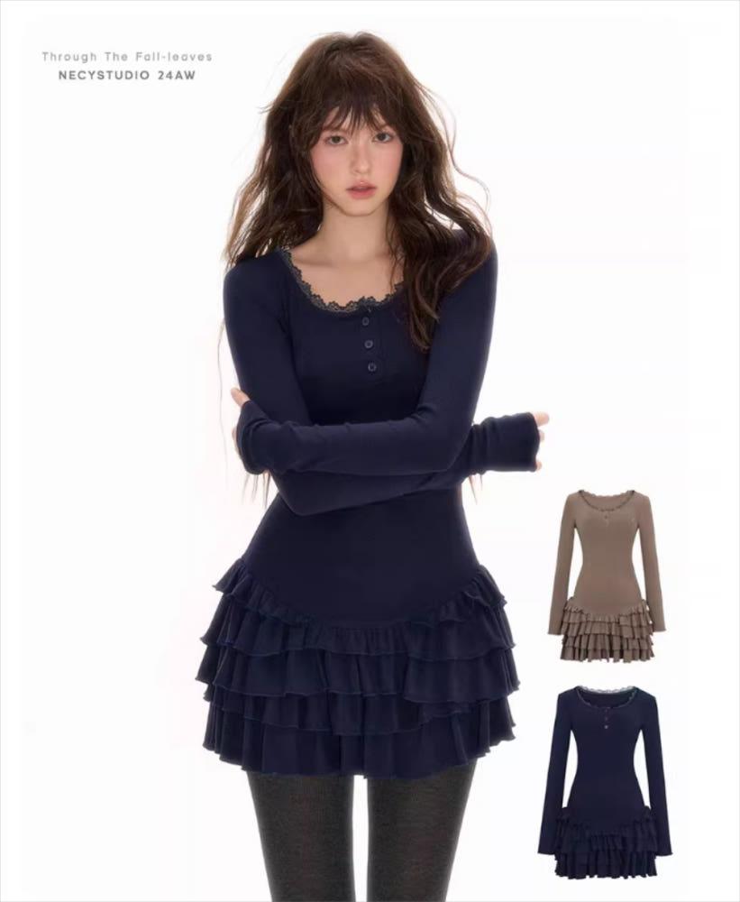 NECYSTUDIO slim fit ruffled dress 원피스