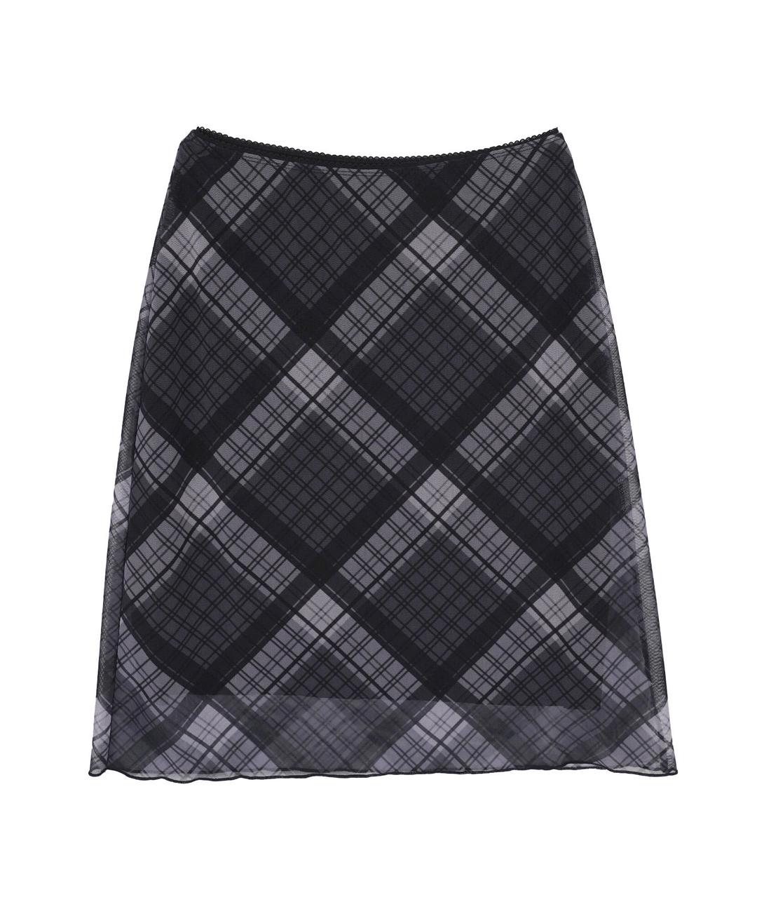 체크 미디 스커트_블랙