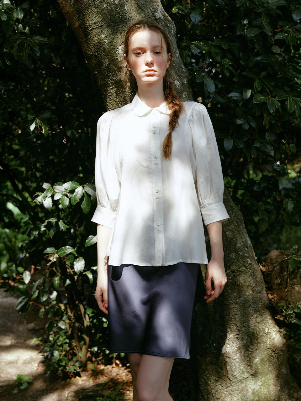 DIANA satin midi skirt_indigo blue