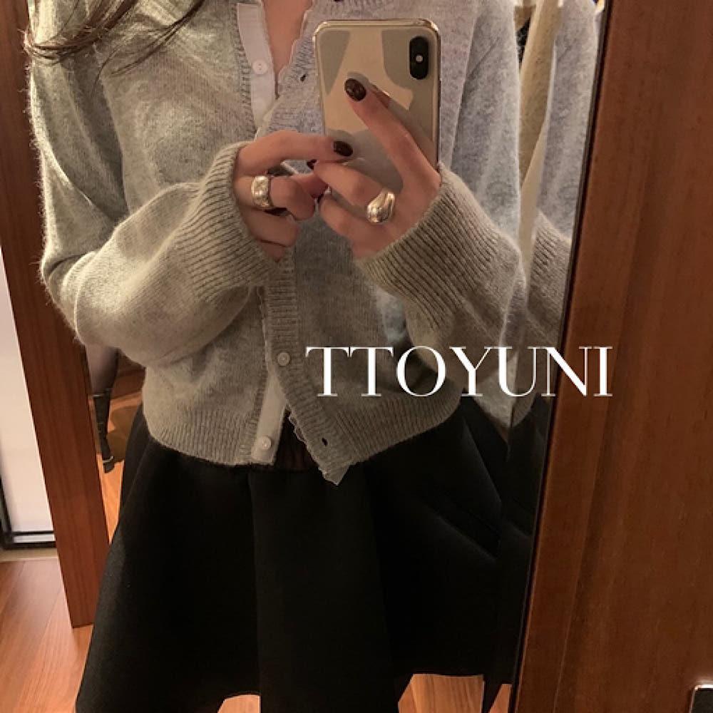 (그레이,블랙당일) 포스터 poster 폭스 프릴 가디건 니트 레이어드 레이스 떠유니