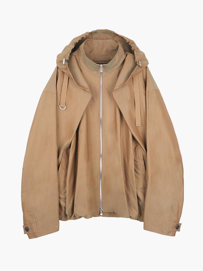 Draped Volume Hood Jacket - Green