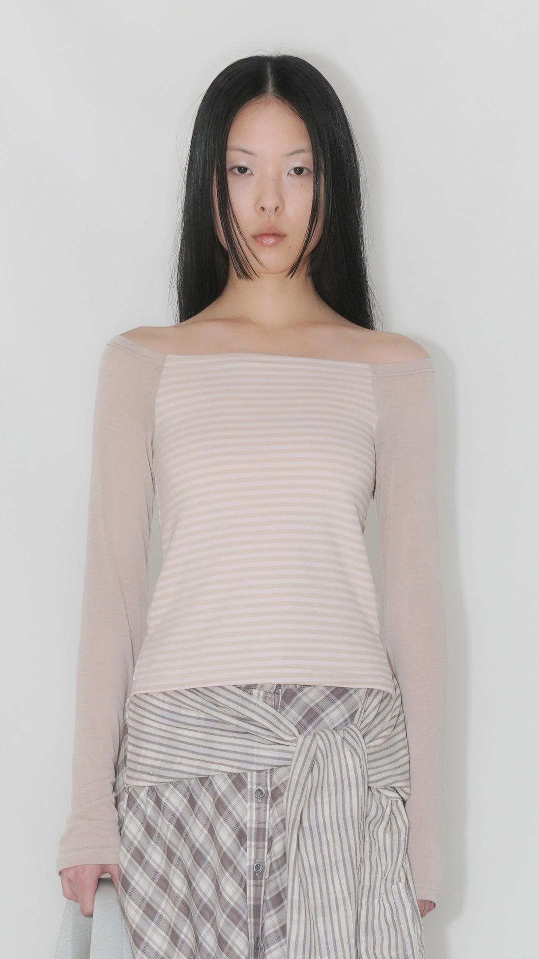Stripe off-shoulder_pink