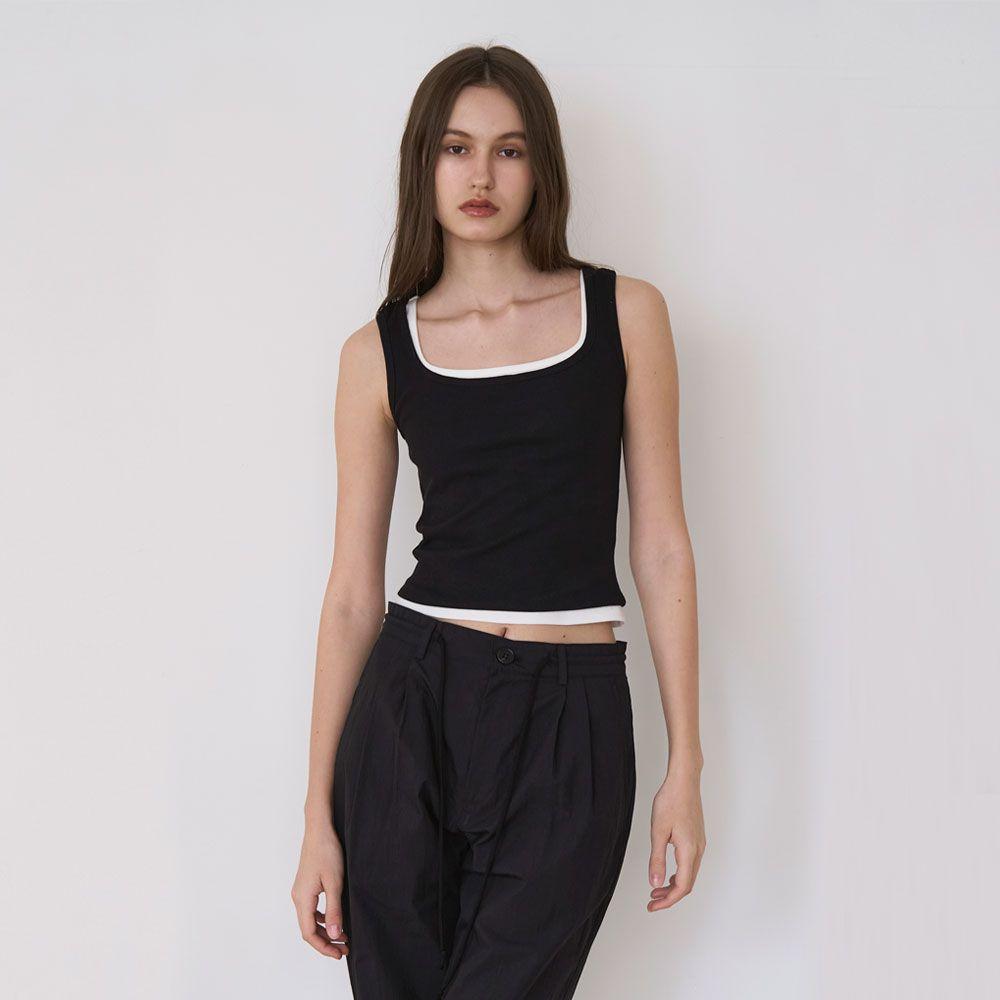 Cotton Rib Tank Top - Black